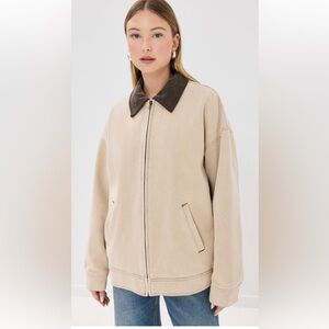 Lioness Beige Utility Jacket with Brown Collar